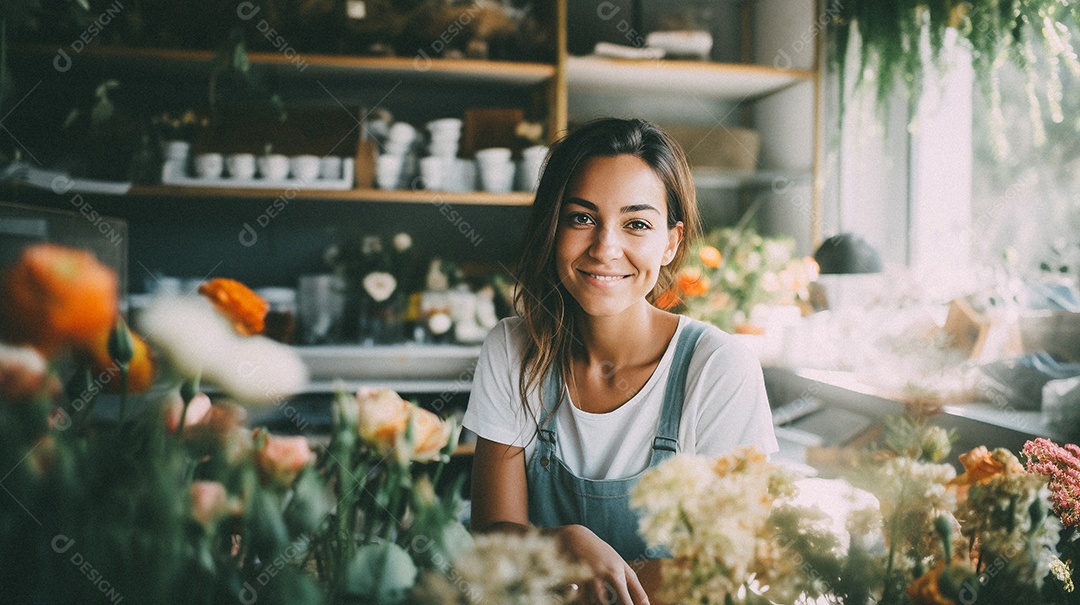 Mulher trabalhando em uma floricultura