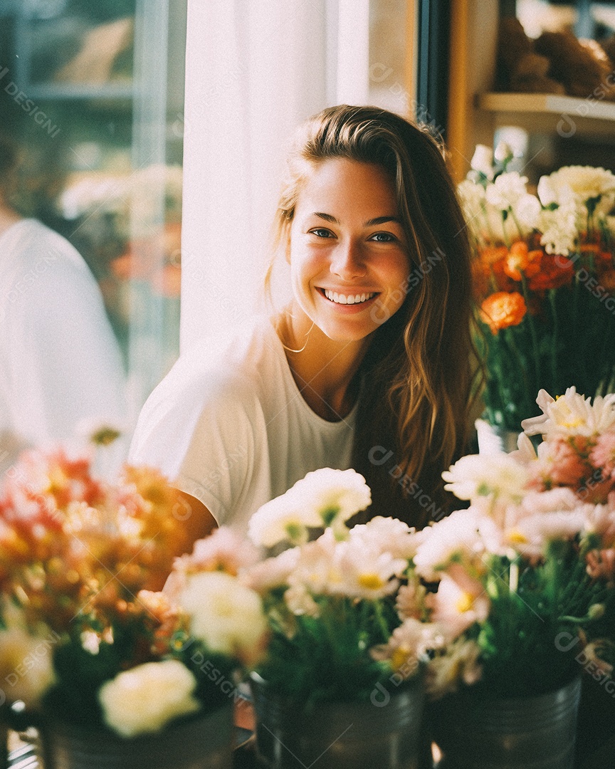 Mulher trabalhando em uma floricultura