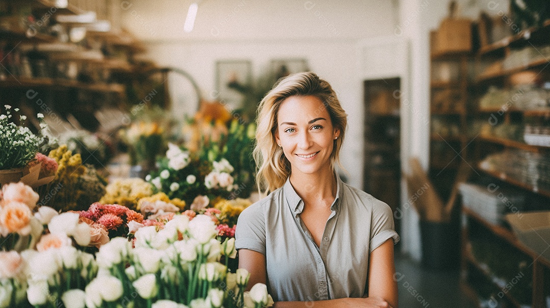 Mulher trabalhando em uma floricultura