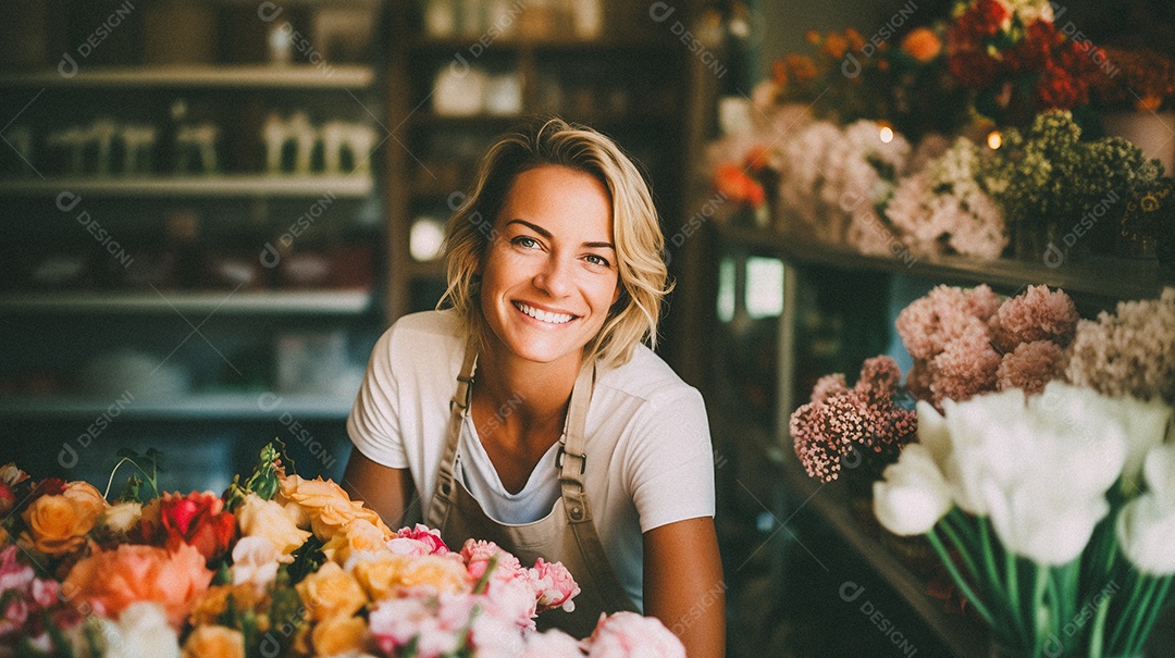 Mulher trabalhando em uma floricultura