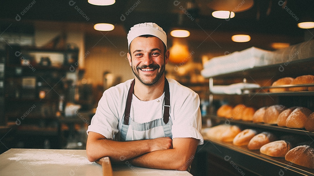 Homem trabalhando em uma padaria