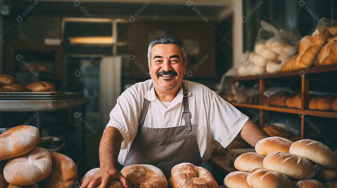 Homem trabalhando em uma padaria