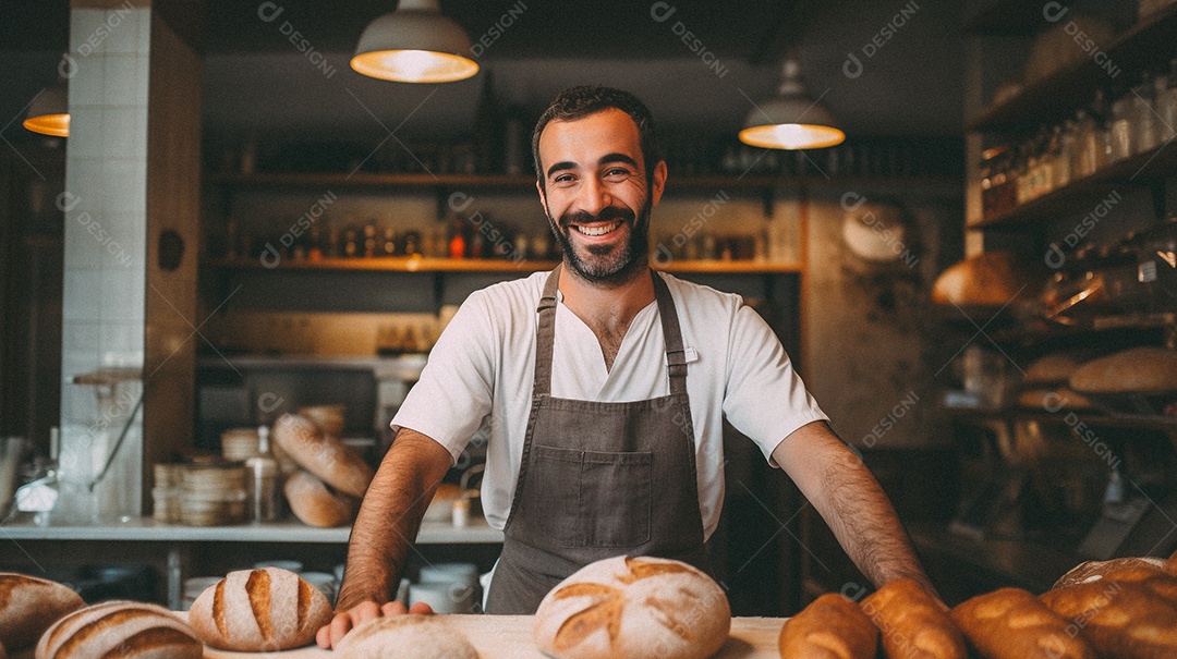Homem trabalhando em uma padaria
