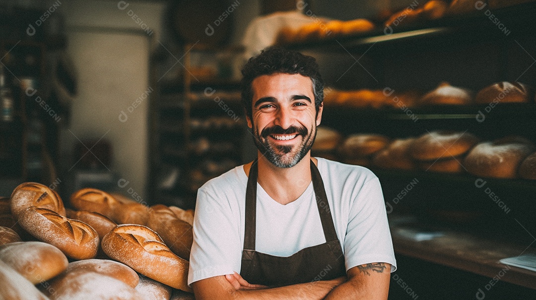 Homem trabalhando em uma padaria