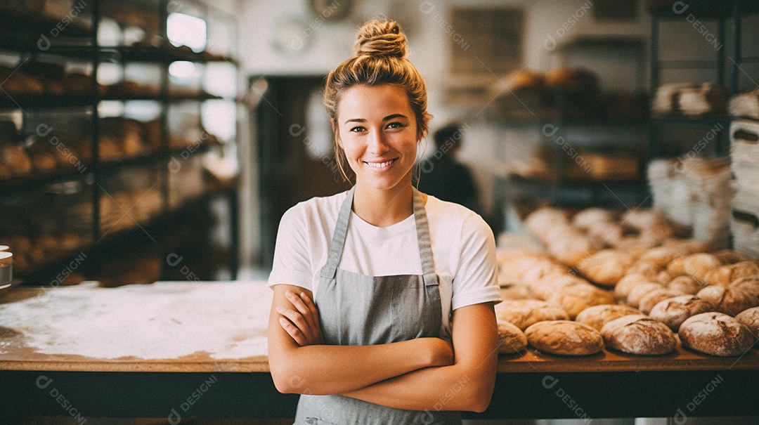 Mulher trabalhando em uma padaria