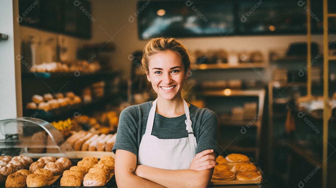 Mulher trabalhando em uma padaria