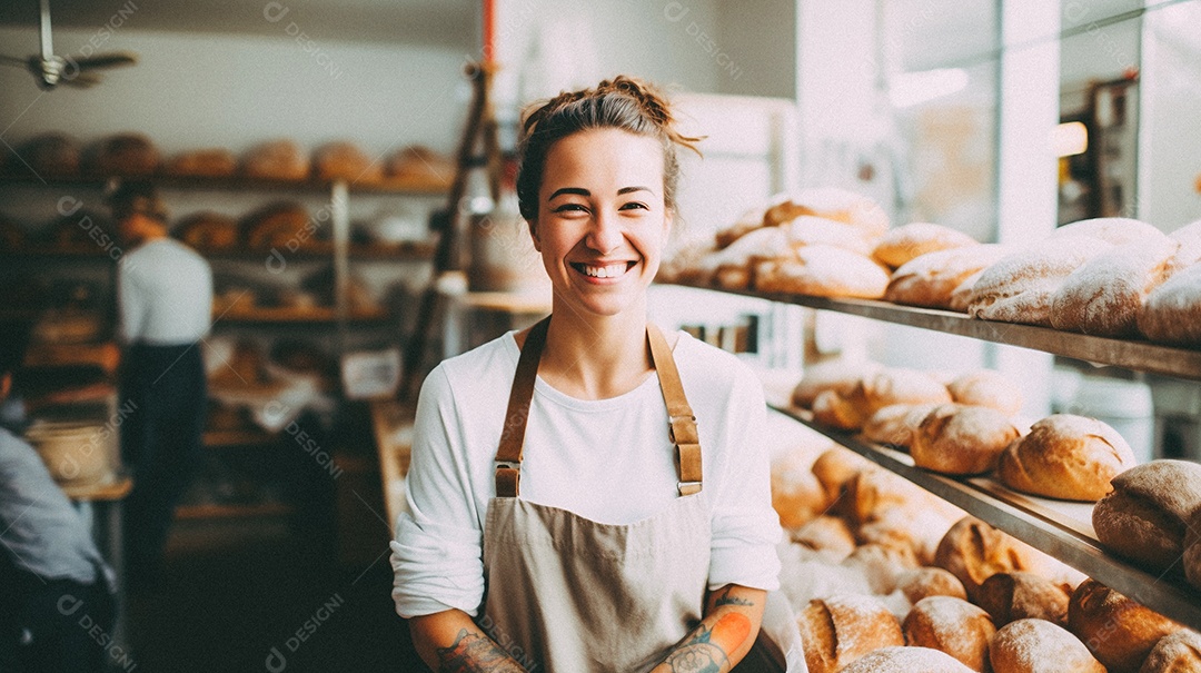 Mulher trabalhando em uma padaria
