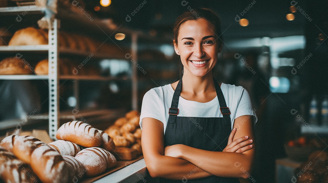 Mulher trabalhando em uma padaria