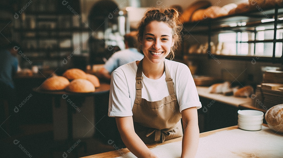 Mulher trabalhando em uma padaria