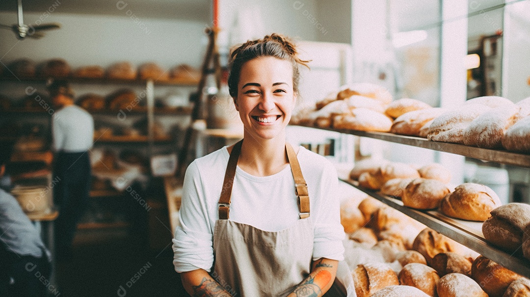 Mulher trabalhando em uma padaria