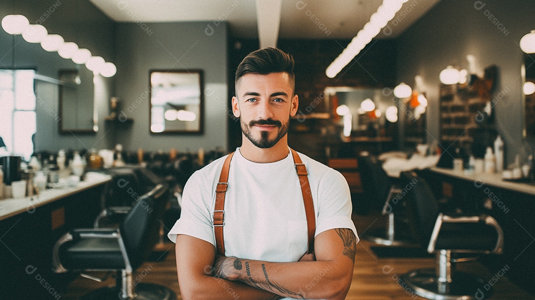 Homem branco trabalhando em uma barbearia