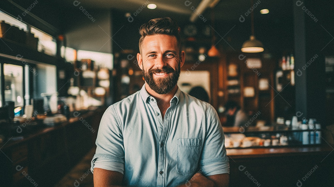 Homem branco trabalhando em uma barbearia