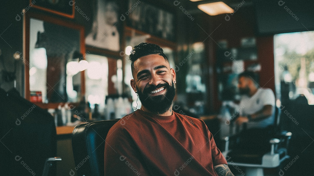 Homem branco trabalhando em uma barbearia