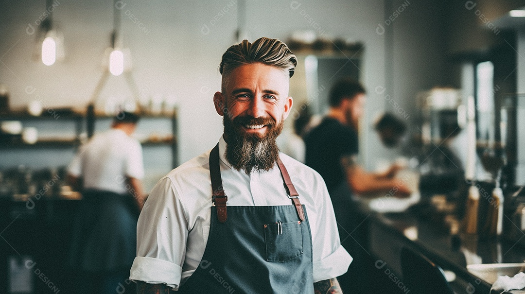 Homem branco trabalhando em uma barbearia