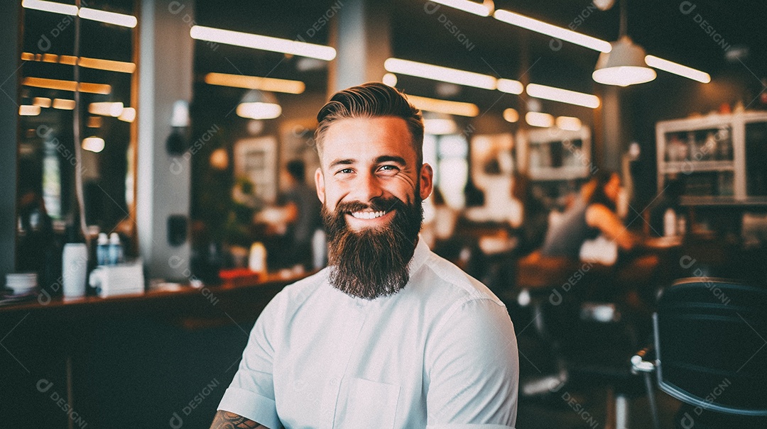 Homem branco trabalhando em uma barbearia