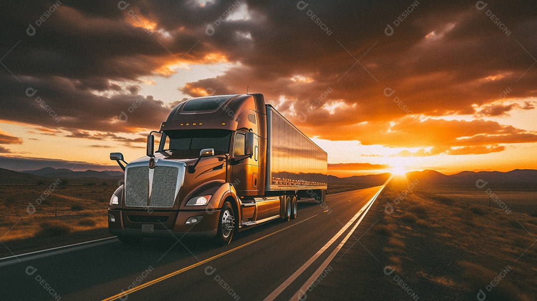 Caminhão dirigindo por uma rodovia em dia ensolarado