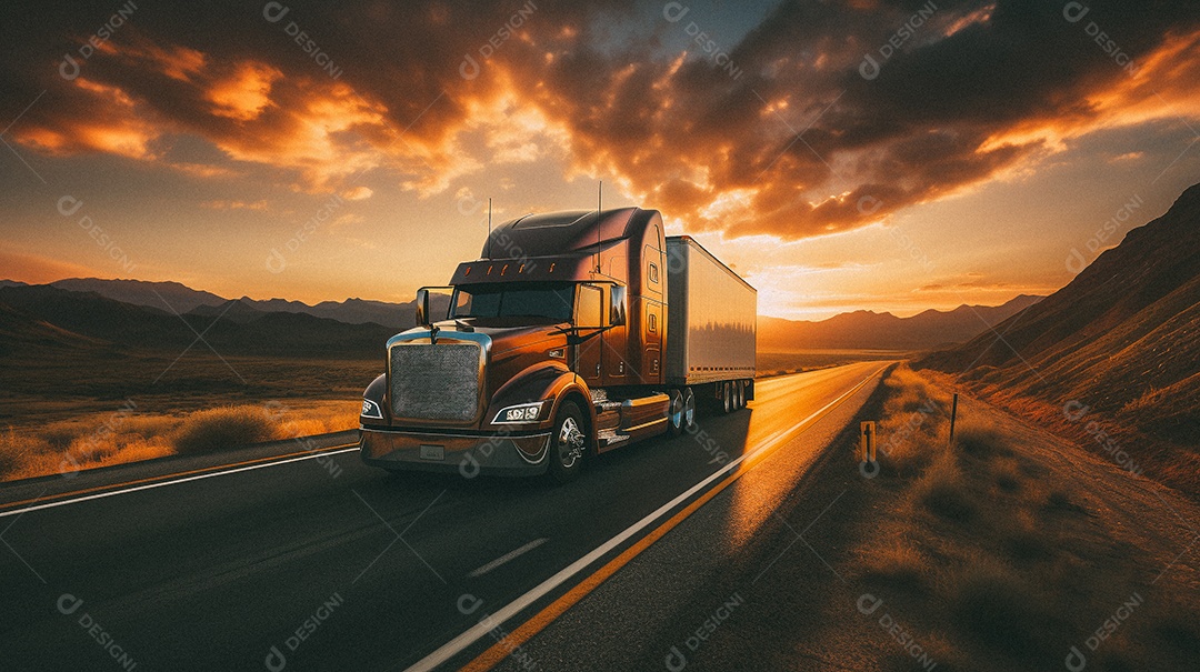 Caminhão dirigindo por uma rodovia em dia ensolarado