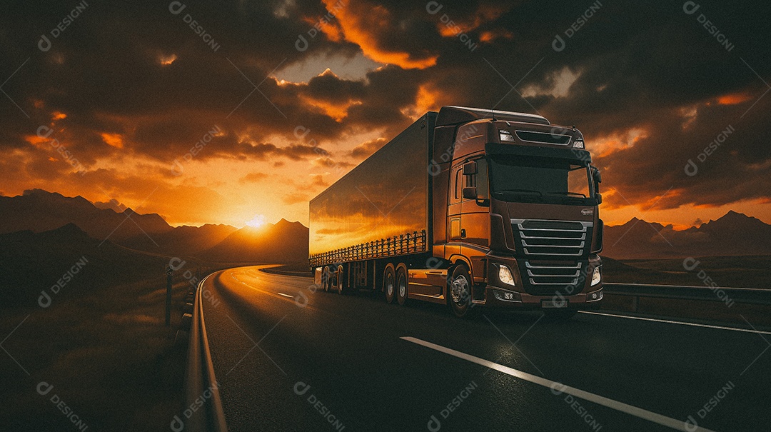 Caminhão dirigindo por uma rodovia em dia ensolarado