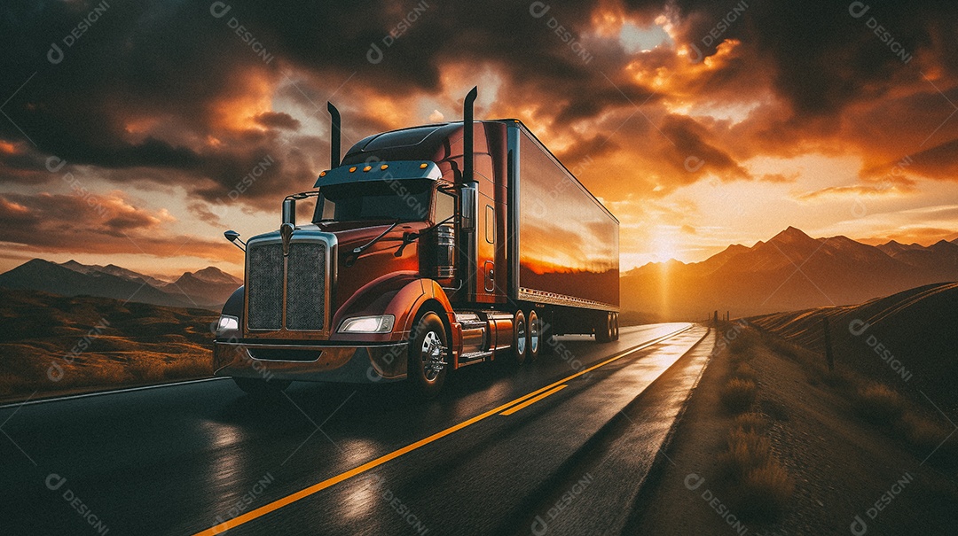 Caminhão dirigindo por uma rodovia em dia ensolarado