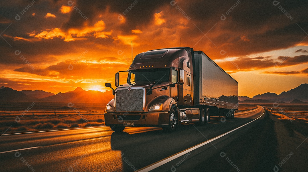 Caminhão dirigindo por uma rodovia em dia ensolarado