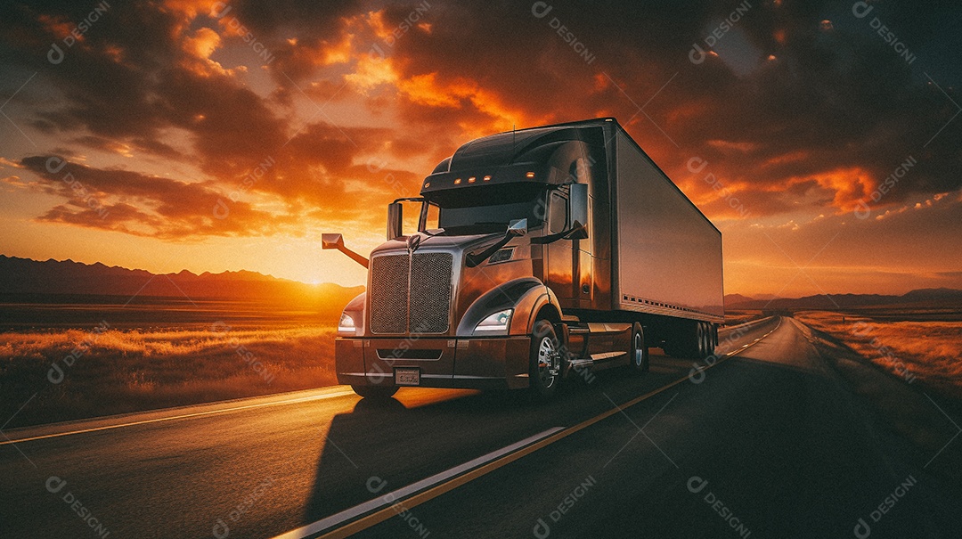 Caminhão dirigindo por uma rodovia em dia ensolarado