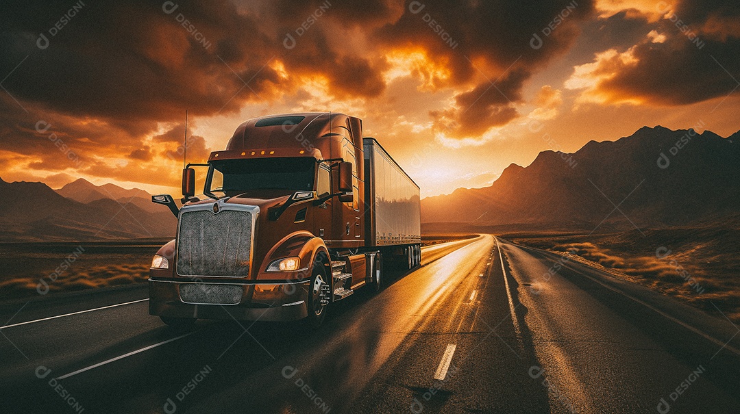 Caminhão dirigindo por uma rodovia em dia ensolarado