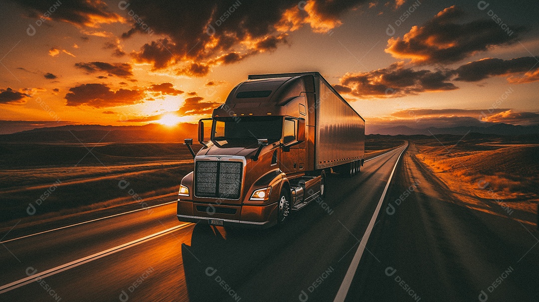 Caminhão dirigindo por uma rodovia em dia ensolarado