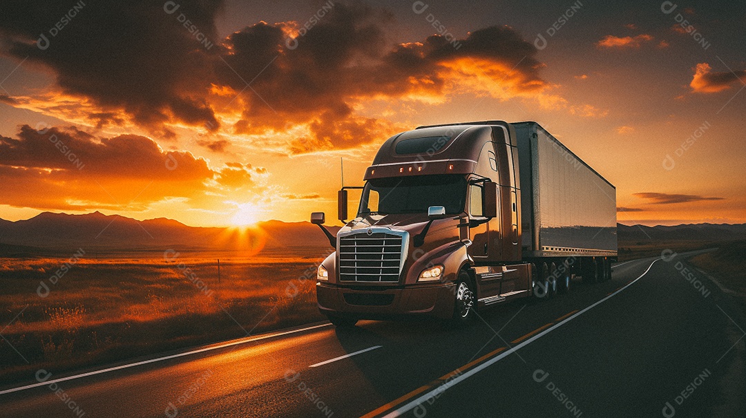 Caminhão dirigindo por uma rodovia em dia ensolarado