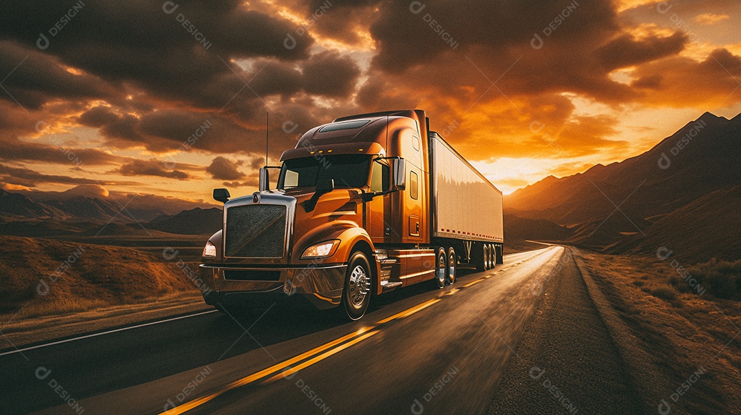 Caminhão dirigindo por uma rodovia em dia ensolarado