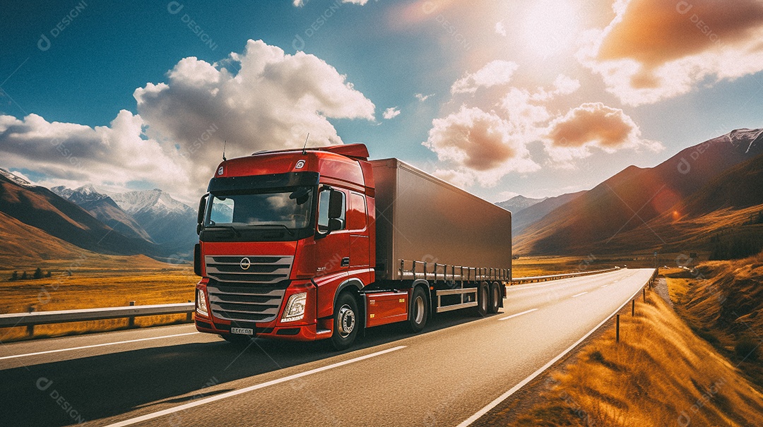 Caminhão dirigindo por uma rodovia em dia ensolarado