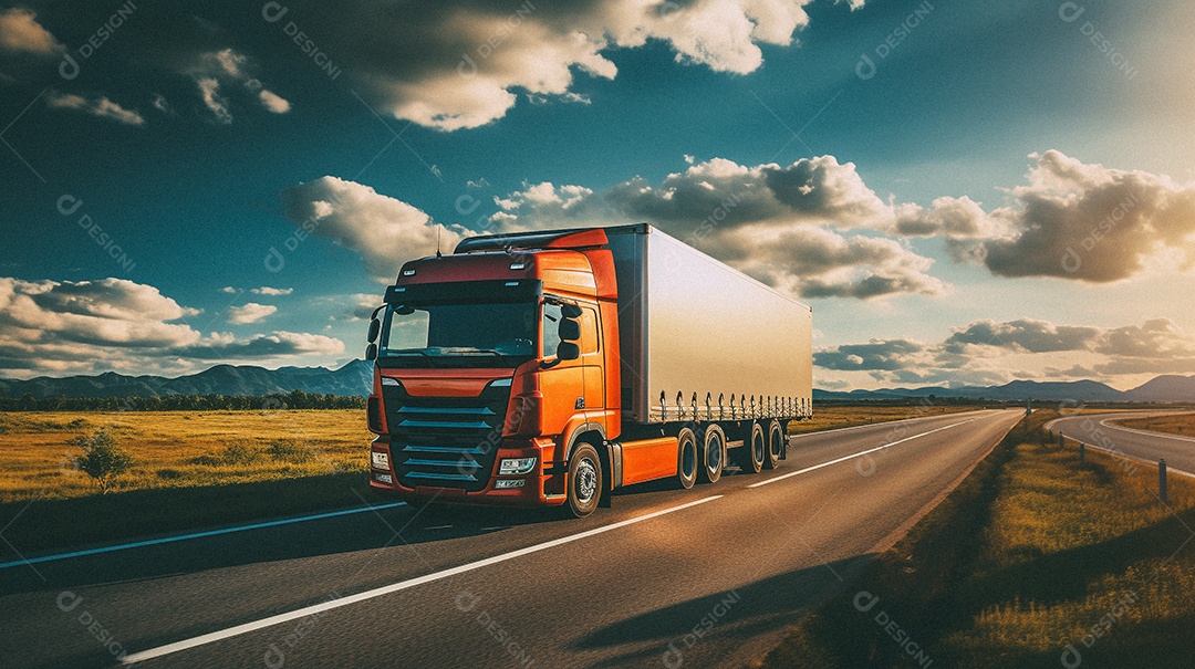 Caminhão dirigindo por uma rodovia em dia ensolarado