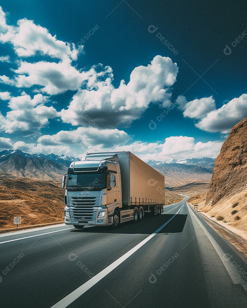 Caminhão dirigindo por uma rodovia em dia ensolarado