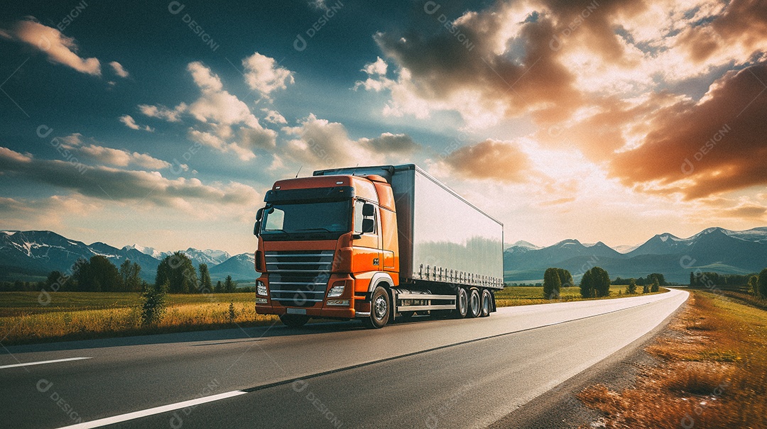 Caminhão dirigindo por uma rodovia em dia ensolarado