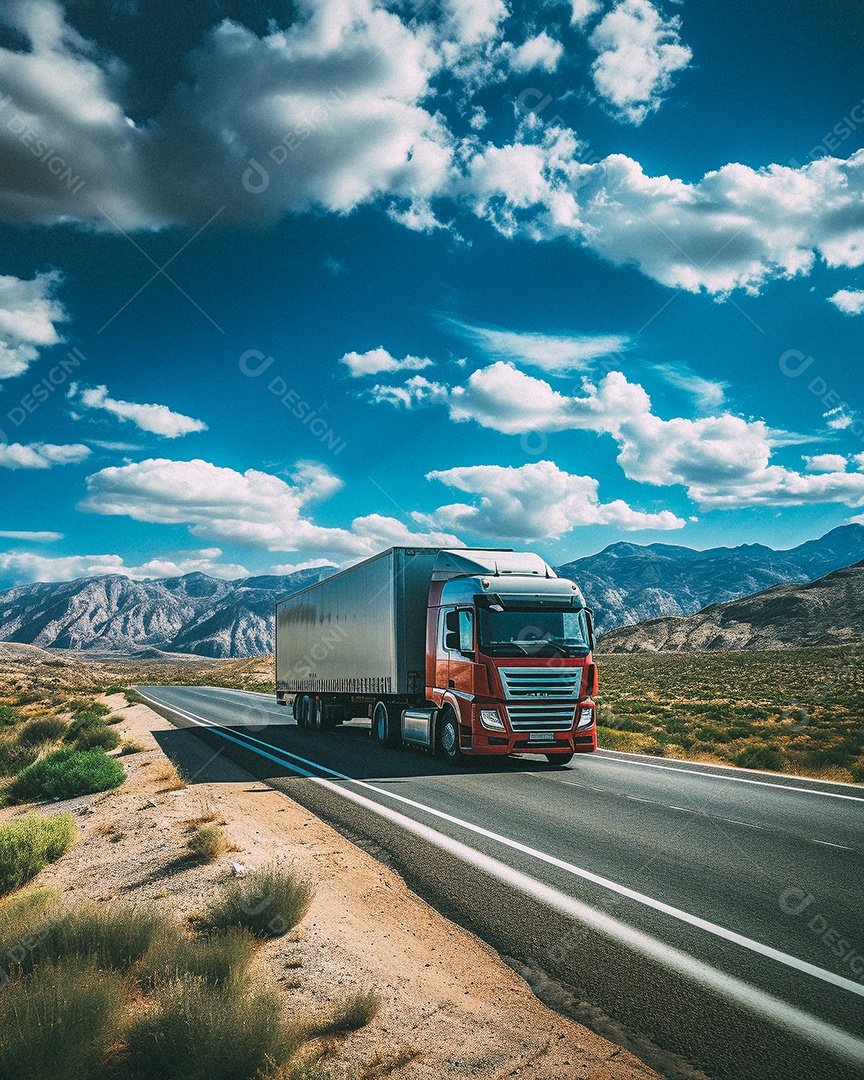 Caminhão dirigindo por uma rodovia em dia ensolarado