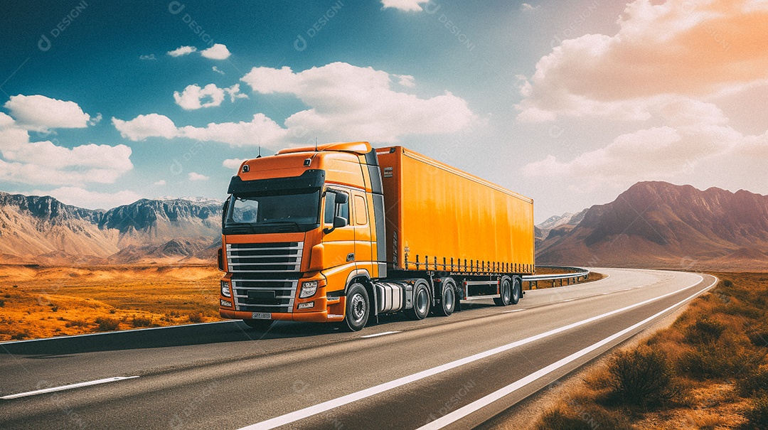 Caminhão dirigindo por uma rodovia em dia ensolarado