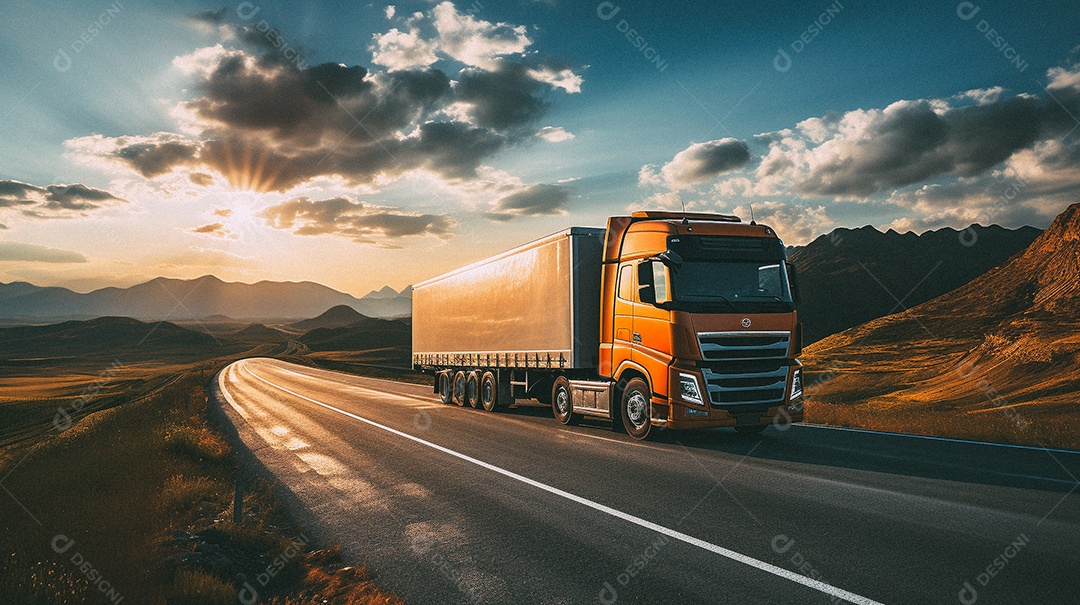 Caminhão dirigindo por uma rodovia em dia ensolarado