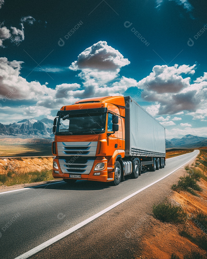 Caminhão dirigindo por uma rodovia em dia ensolarado