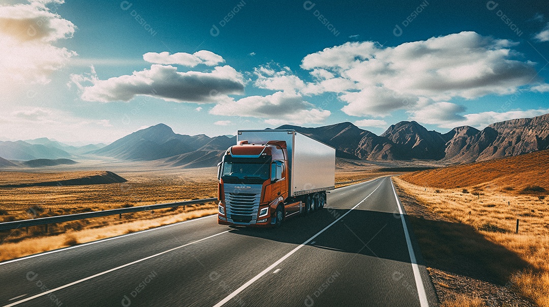 Caminhão dirigindo por uma rodovia em dia ensolarado