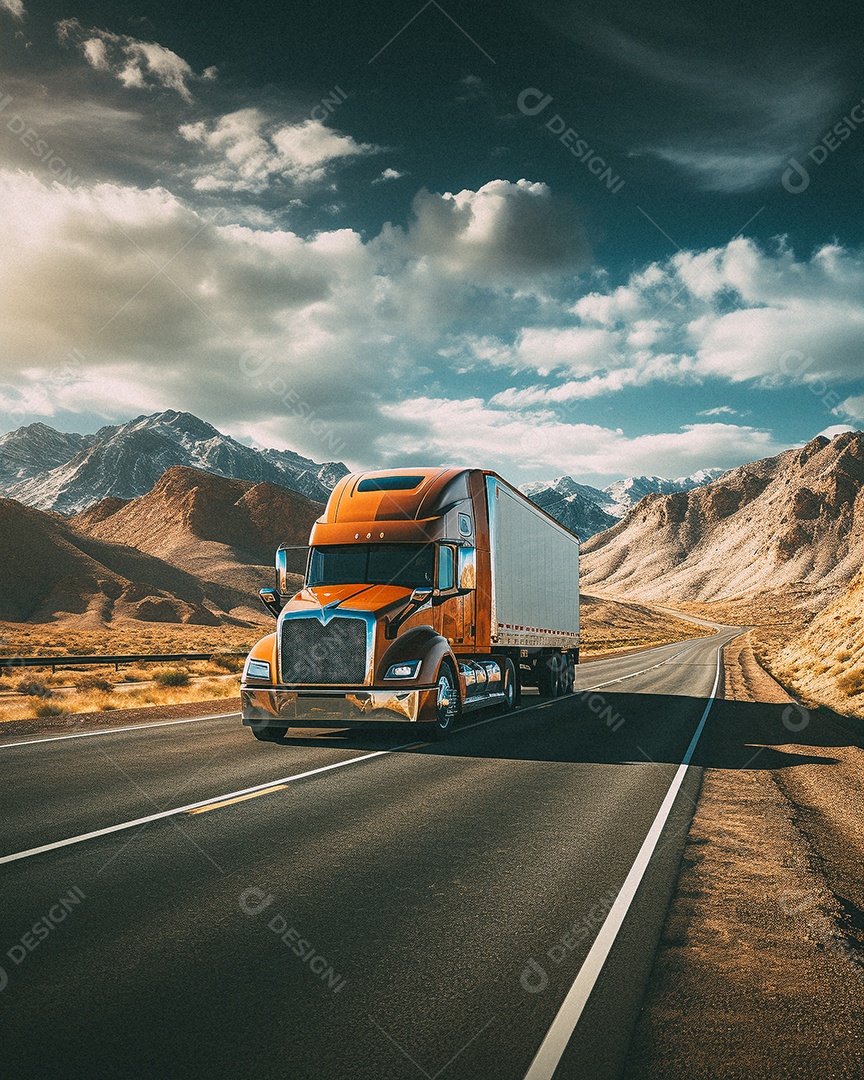 Caminhão dirigindo por uma rodovia em dia ensolarado
