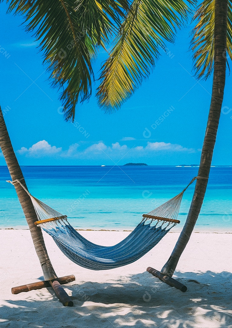 Praia tropical e palmeiras, Maldivas, Oceano Índico, ao pôr do sol