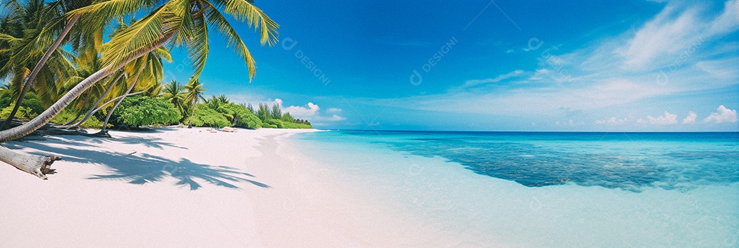 Praia tropical e palmeiras, Maldivas, Oceano Índico