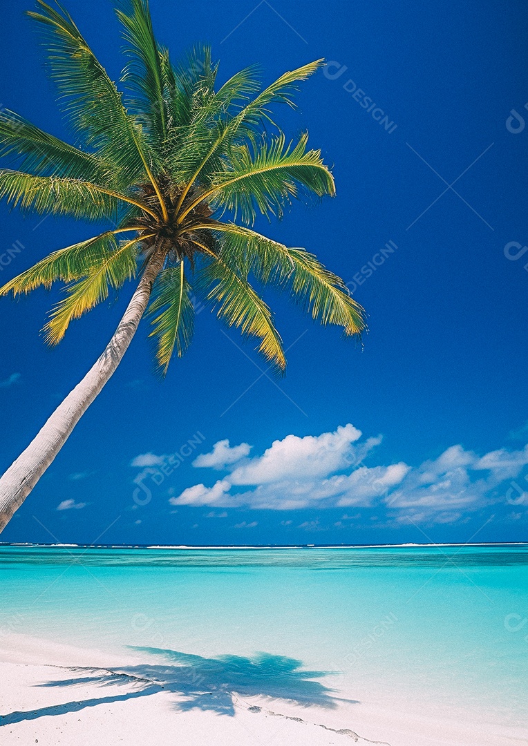 Praia tropical e palmeiras, Maldivas, Oceano Índico