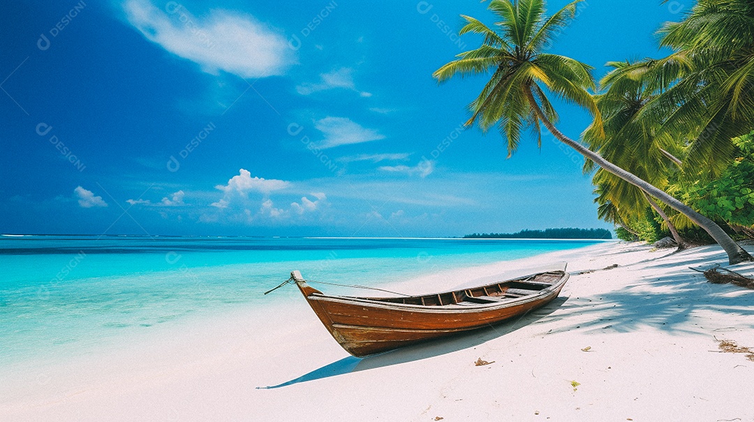 Praia tropical e palmeiras, Maldivas, Oceano Índico