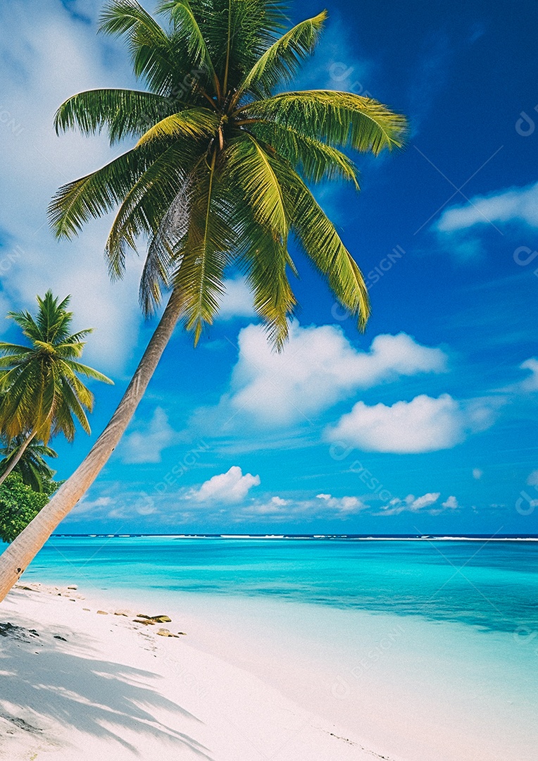 Praia tropical e palmeiras, Maldivas, Oceano Índico