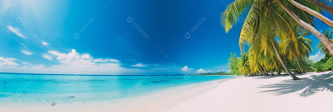 Praia tropical e palmeiras, Maldivas, Oceano Índico