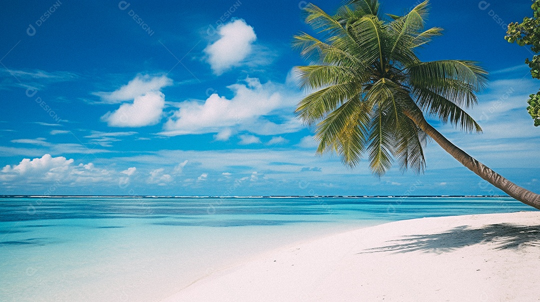 Praia tropical e palmeiras, Maldivas, Oceano Índico