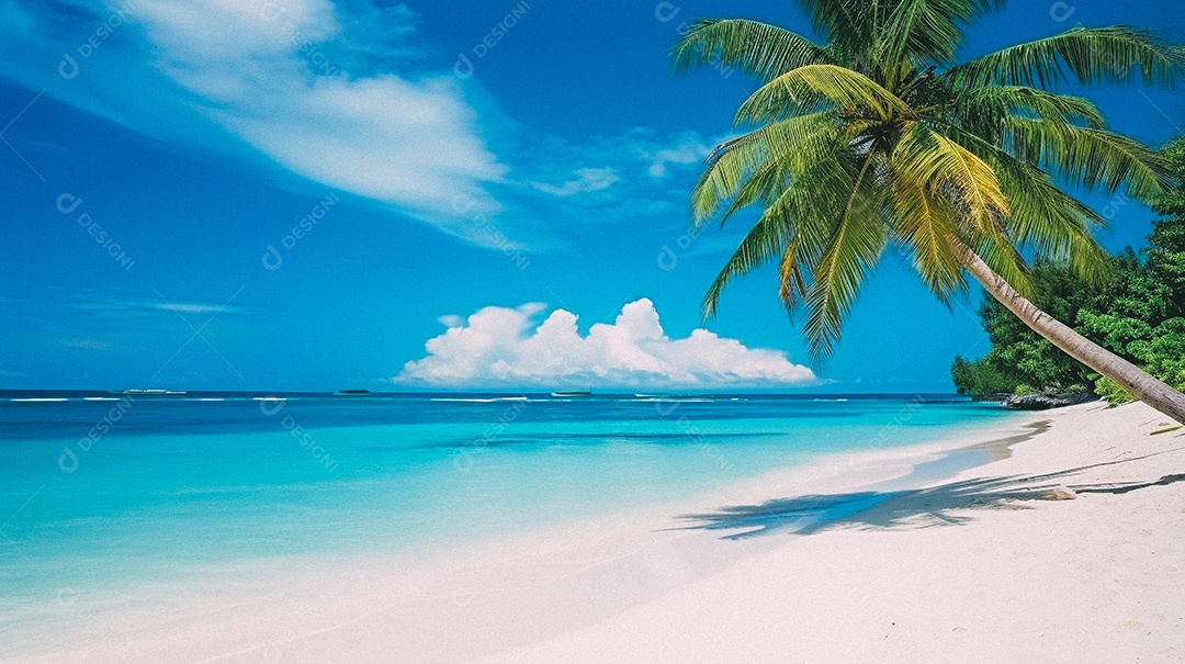 Praia tropical e palmeiras, Maldivas, Oceano Índico