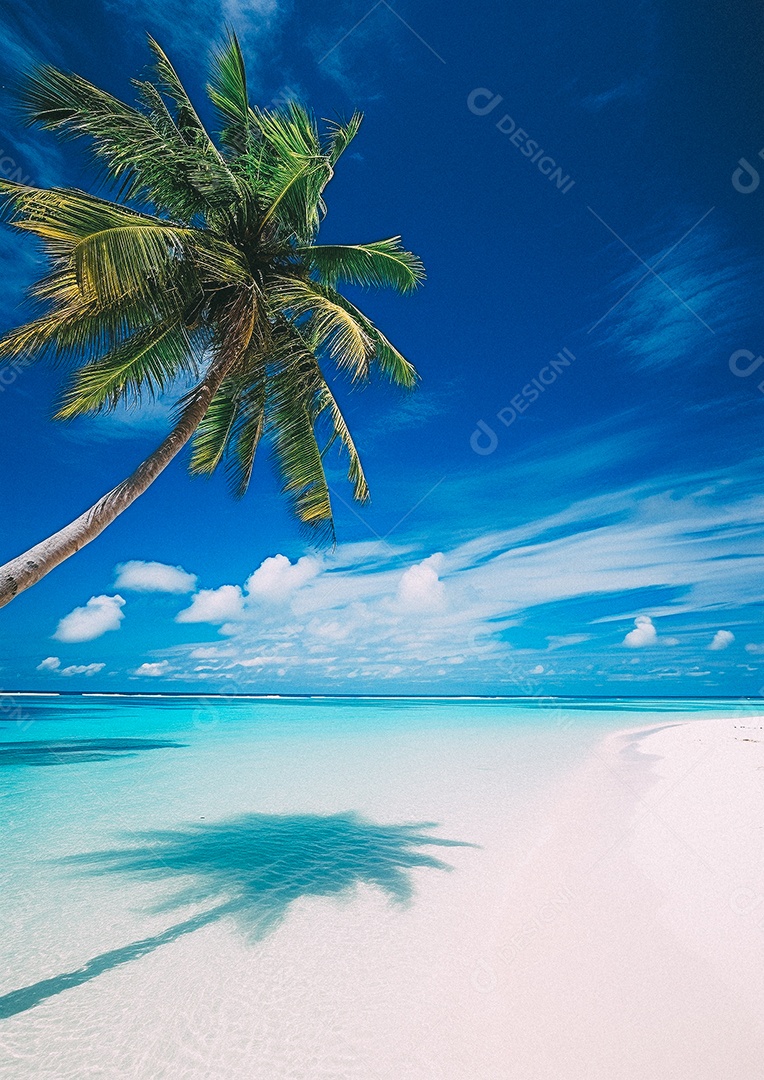 Praia tropical e palmeiras, Maldivas, Oceano Índico