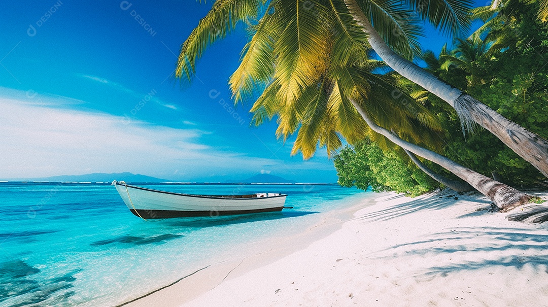 Praia tropical e palmeiras, Maldivas, Oceano Índico