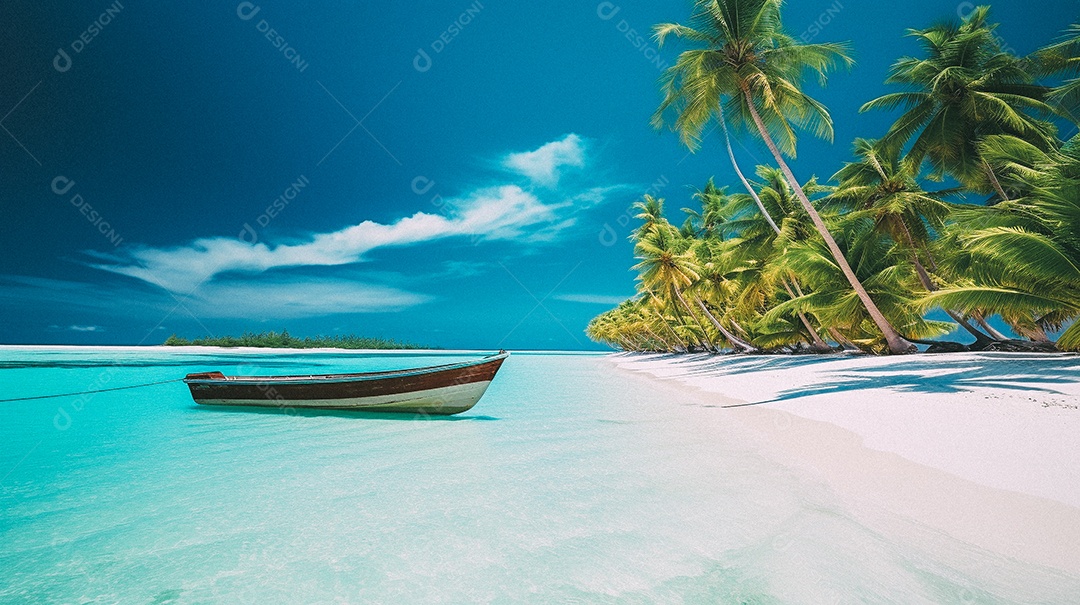 Praia tropical e palmeiras, Maldivas, Oceano Índico